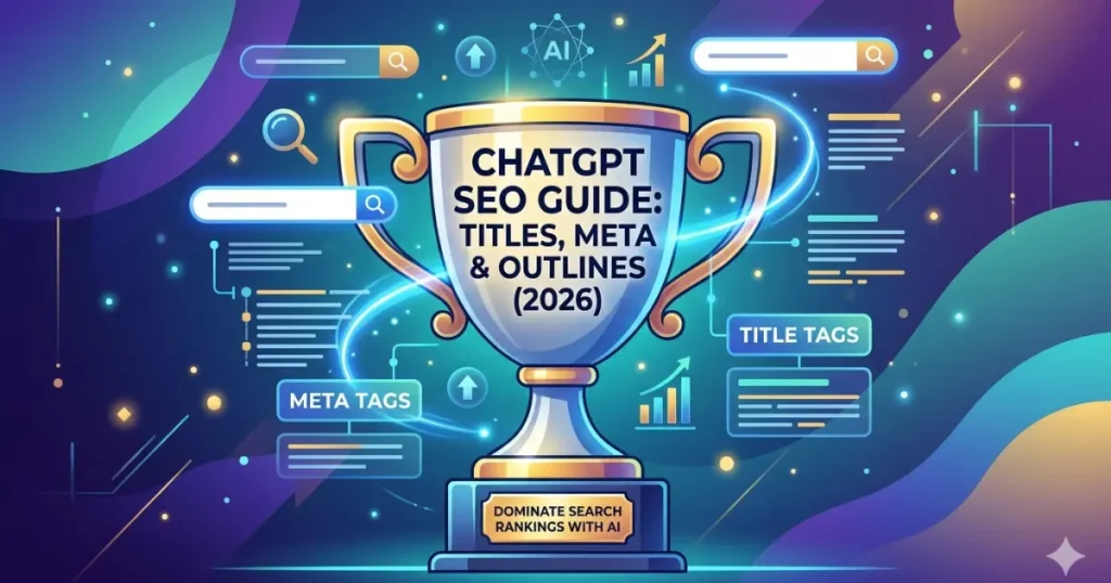 Guide showing how to use ChatGPT for SEO content including titles meta descriptions outlines and FAQs